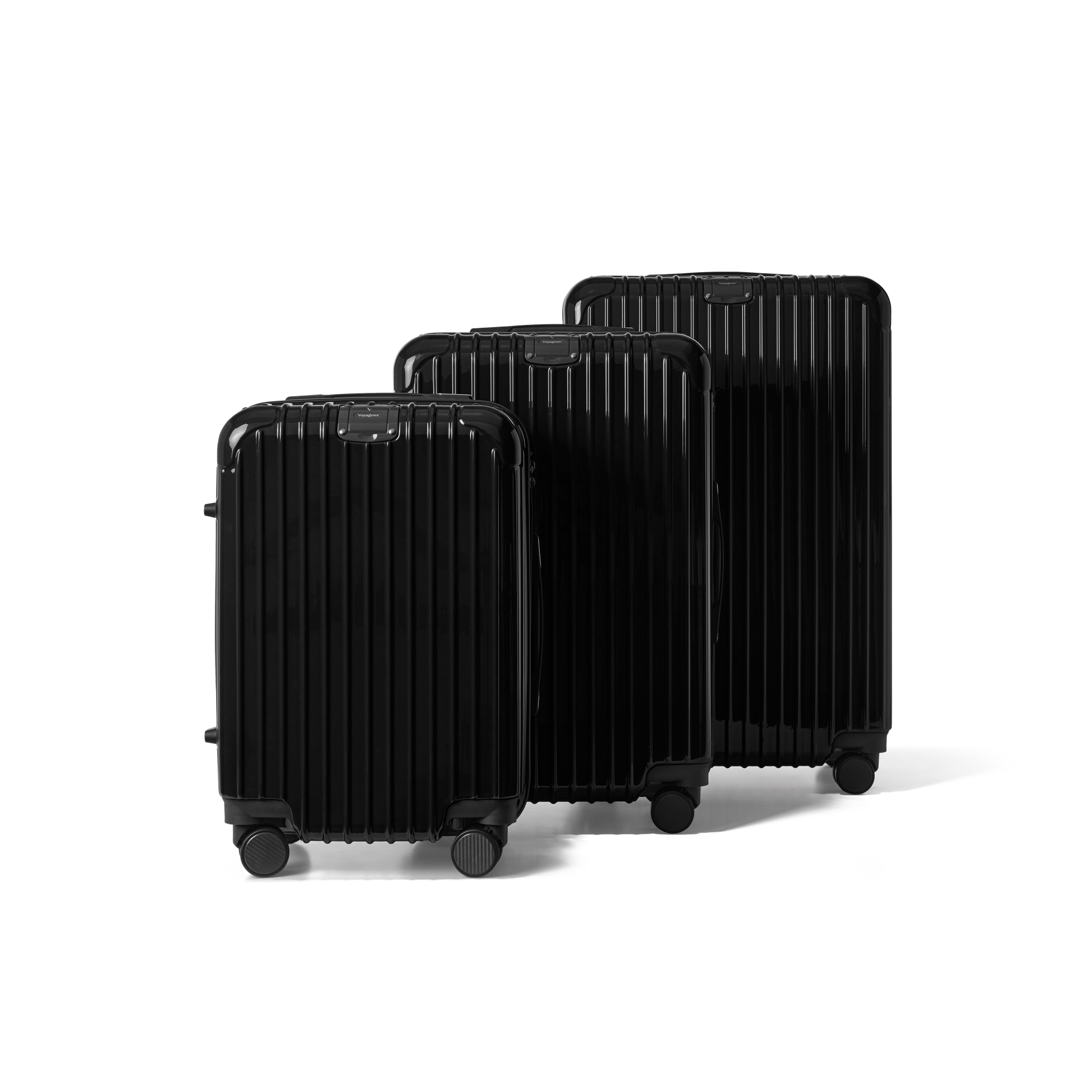 Kofferset 3 delig Zwart S / M / L Essentials | Voyagoux voorkant