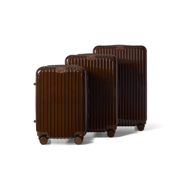 Kofferset 3 delig Donkerbruin S / M / L Essentials | Voyagoux voorkant