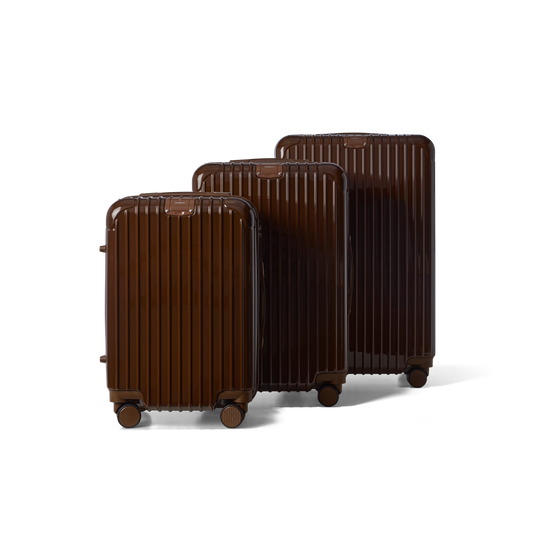 Kofferset 3 delig Donkerbruin S / M / L Essentials | Voyagoux voorkant