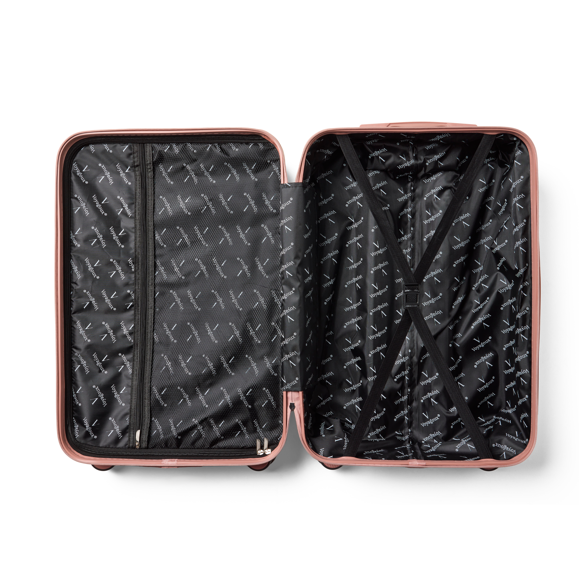 Handbagage koffer Rose Gold Essentials | Voyagoux binnenkant