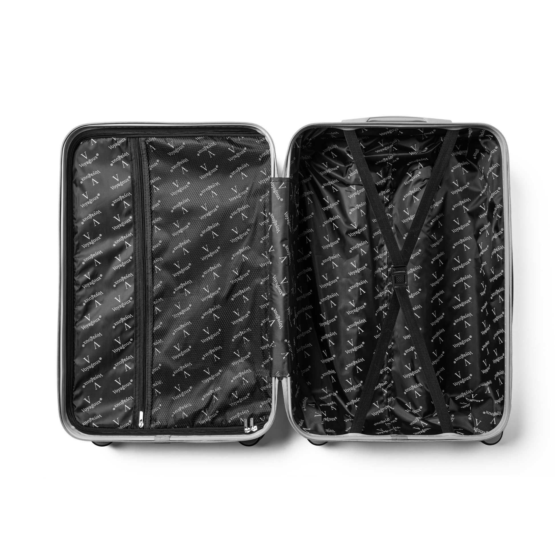 Handbagage koffer Zilver Essentials | Voyagoux binnenkant