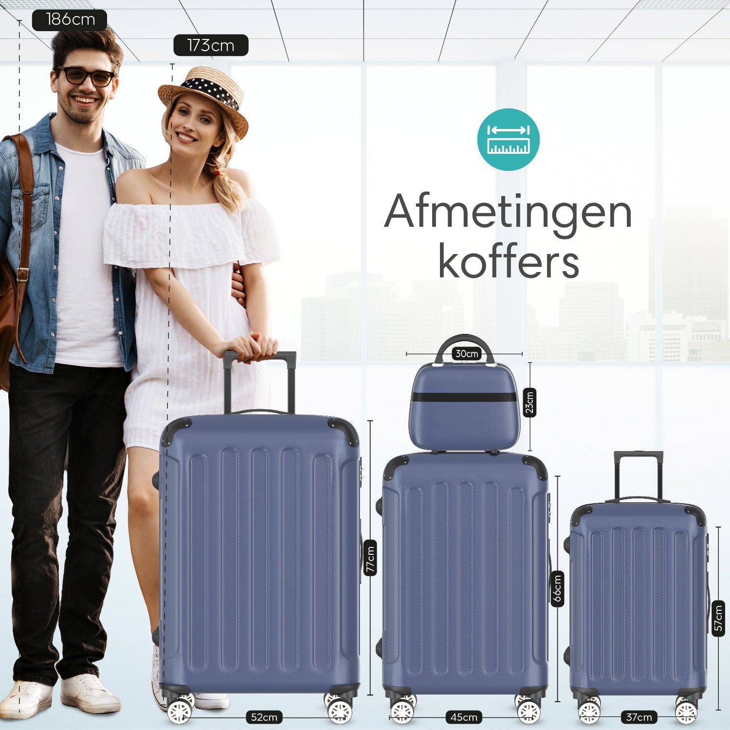 VOYAGOUX - Duurzame 4 - delige ABS Reiskoffer Set - Donkerblauw - L / M / S / XS - Voyagoux