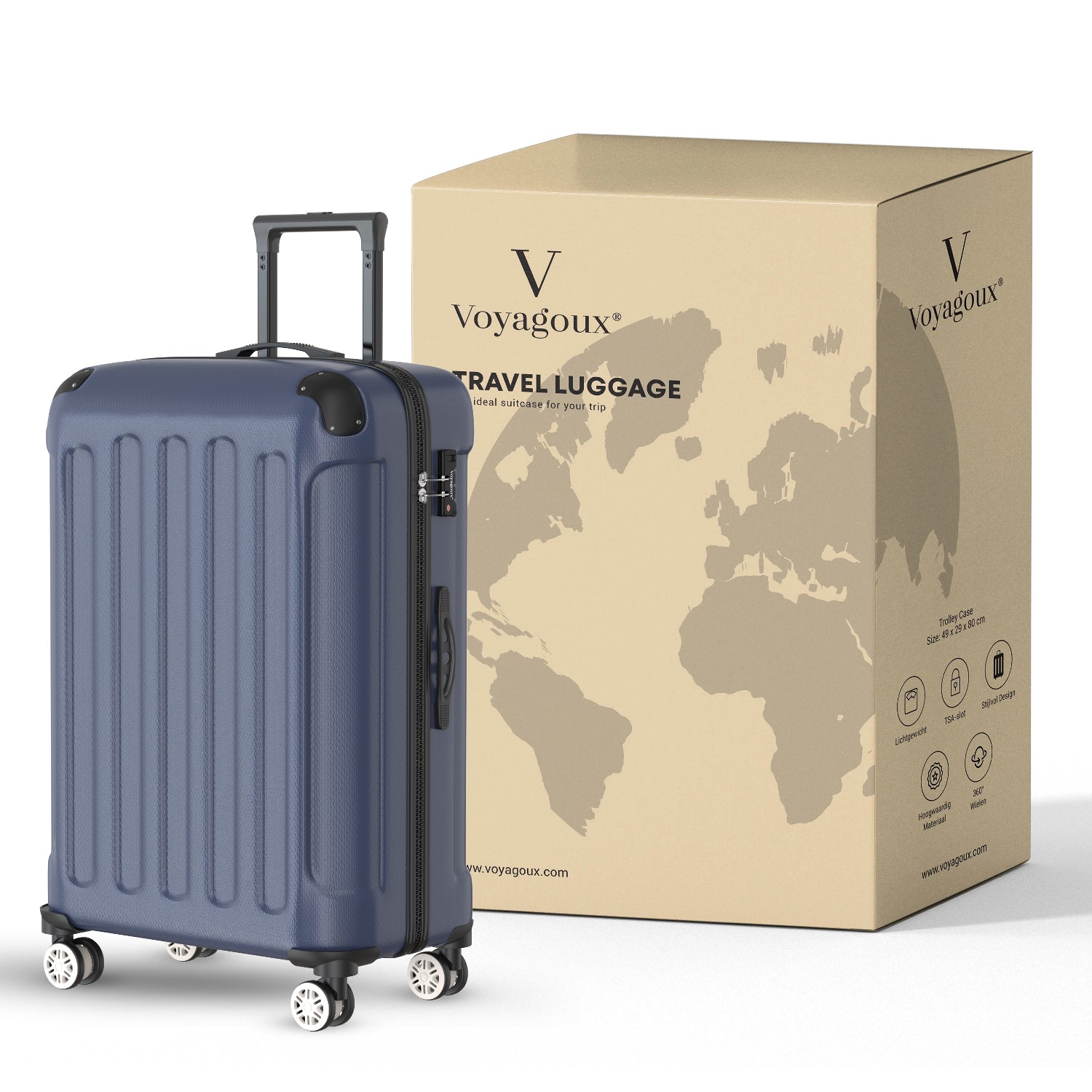 VOYAGOUX - Duurzame 4 - delige ABS Reiskoffer Set - Donkerblauw - L / M / S / XS - Voyagoux