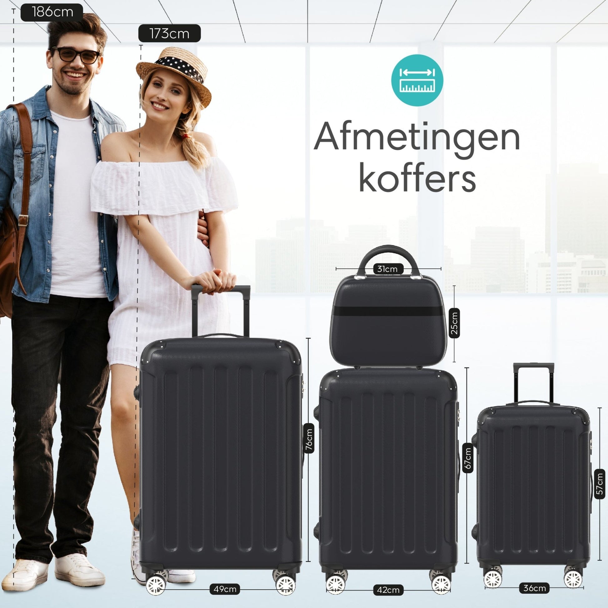 VOYAGOUX - Duurzame 4 - delige ABS Reiskoffer Set - Zwart - L / M / S / XS - Voyagoux