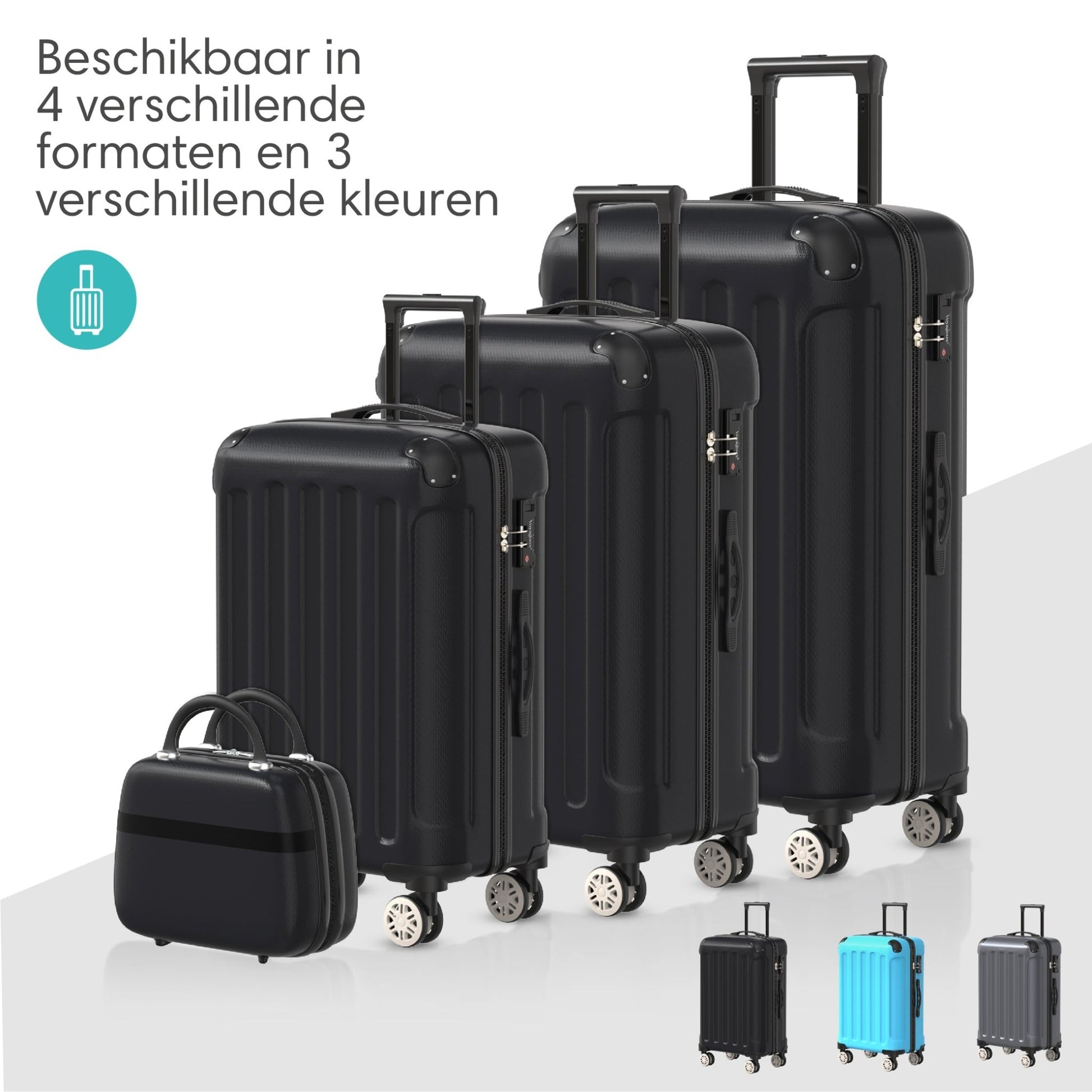 VOYAGOUX - Duurzame 4 - delige ABS Reiskoffer Set - Zwart - L / M / S / XS - Voyagoux